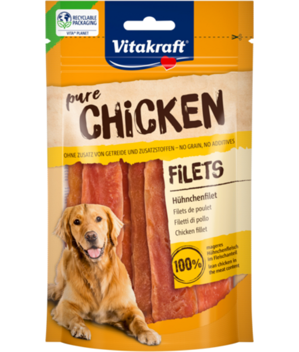Vitakraft - Pure Chicken Fillet, 100% Chicken Breast, Grain-Free, All Life Stages Dog Treat - 80 g