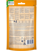 Vitakraft chicken coins packaging with detailed nutritional information and recyclable symbol, 80g.