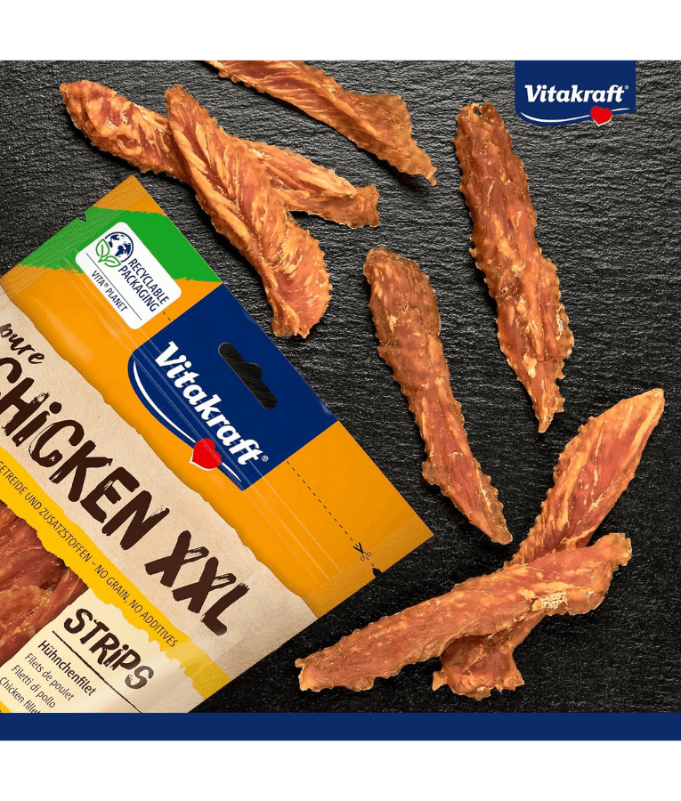 Vitakraft Pure Chicken XXL Fillets, premium dog food, high-protein dog treats, 92.5% chicken breast, chewy dog snacks.