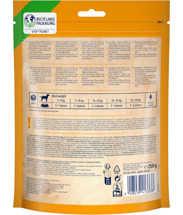 Vitakraft - Pure Chicken XXL Fillets, 92.5% Chicken Breast Fillet, Grain-Free, High-Protein Dog Treat - 250 g