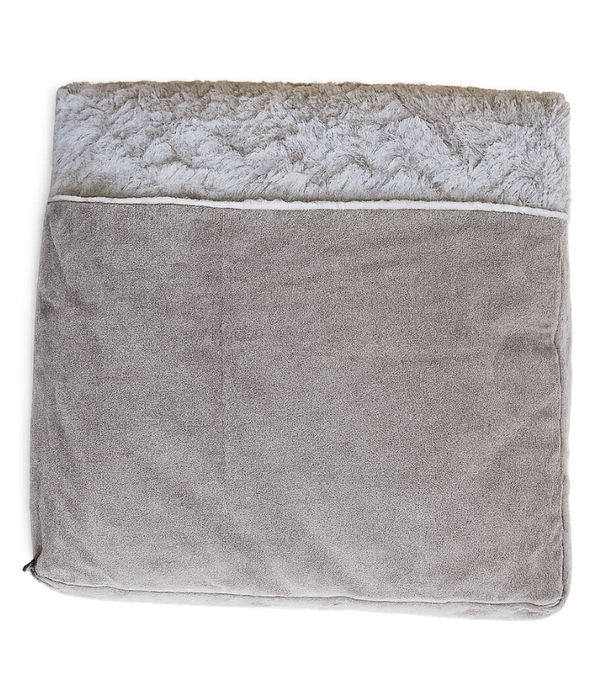 PawComfort - Plush Pet Cushion Bed, Grey Fabric & Faux Fur, Soft Comfortable Pet Bed - 66 x 53 x 12 cm