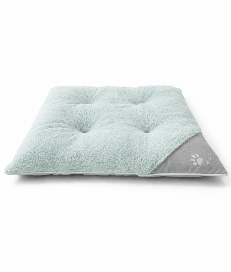 King Queen - Paw Prints Plush Pet Bed Mat, Soft Comfort, Non-Removable Washable Cover - 80 × 62 × 7 cm - Beige - Light Grey - Greige