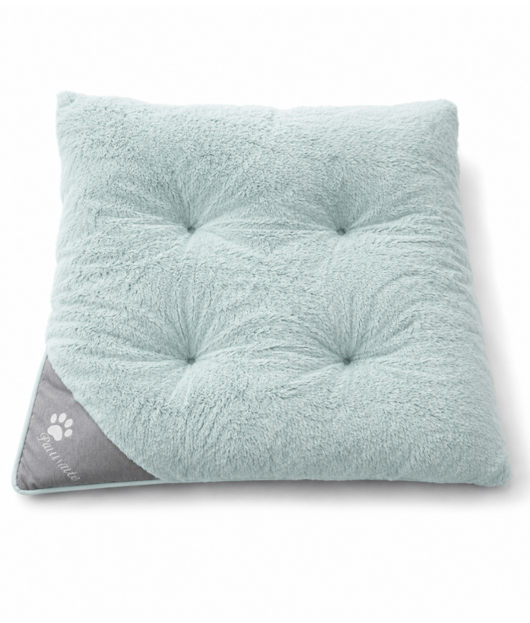 King Queen - Paw Prints Plush Pet Bed Mat, Soft Comfort, Non-Removable Washable Cover - 80 × 62 × 7 cm - Beige - Light Grey - Greige