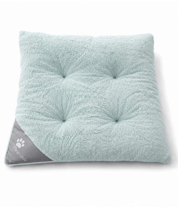 King Queen - Paw Prints Plush Pet Bed Mat, Soft Comfort, Non-Removable Washable Cover - 80 × 62 × 7 cm - Beige - Light Grey - Greige
