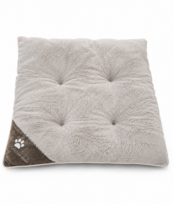 King Queen - Paw Prints Plush Pet Bed Mat, Soft Comfort, Non-Removable Washable Cover - 80 × 62 × 7 cm - Beige - Light Grey - Greige