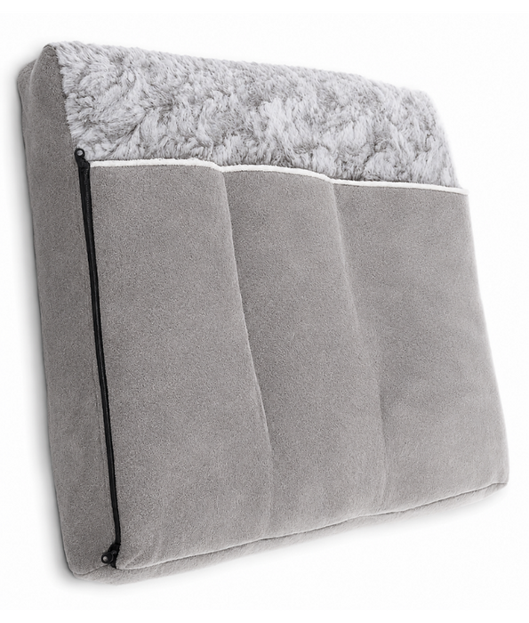 PawComfort - Plush Pet Cushion Bed, Grey Fabric & Faux Fur, Soft Comfortable Pet Bed - 66 x 53 x 12 cm