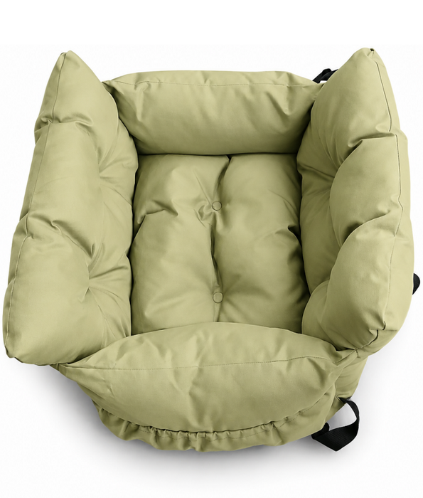 King Queen - Pet Car Seat Bed, Cushioned Travel Booster with Storage Pocket, Cats & Small-Medium Dogs - 60 x 60 x 30 cm
