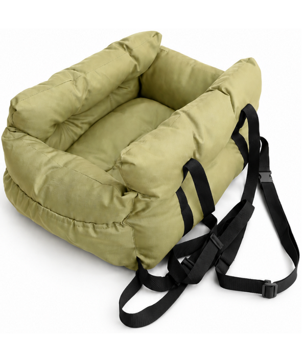 King Queen - Pet Car Seat Bed, Cushioned Travel Booster with Storage Pocket, Cats & Small-Medium Dogs - 60 x 60 x 30 cm