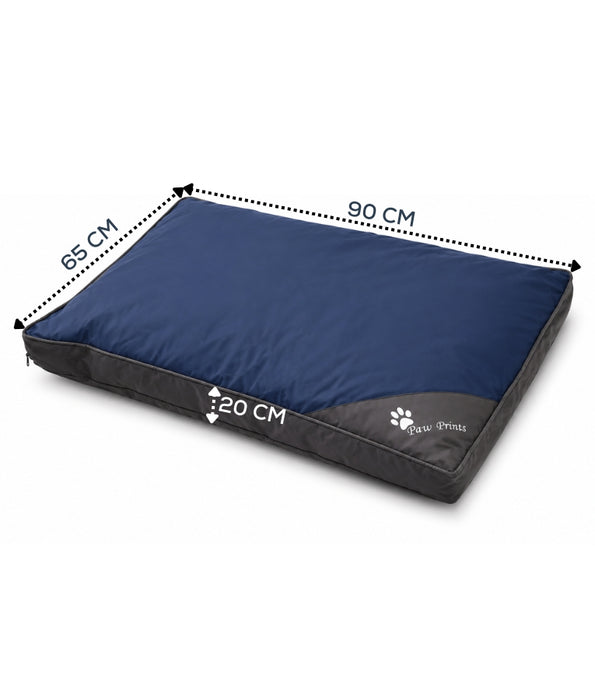 King Queen - Cushion Dog Bed, Removable Zippered Cover, Navy Blue & Grey - 90 × 65 × 20 cm