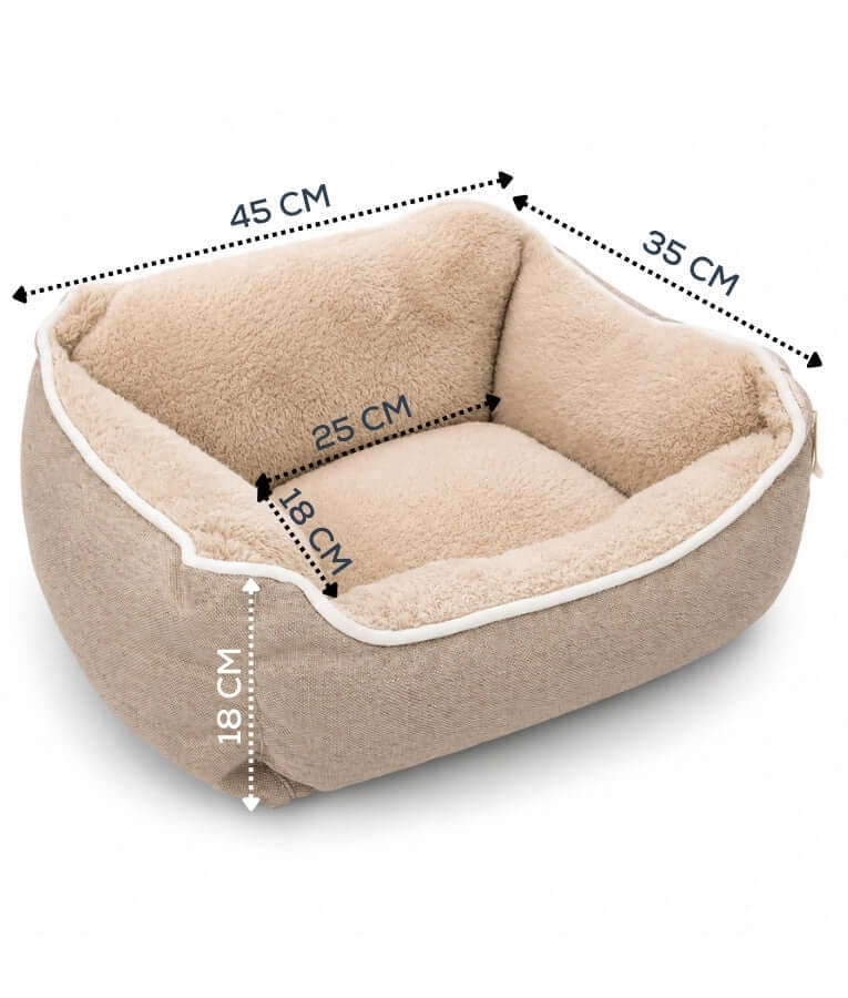 King Queen - Plush Pet Bed, Raised Bolster Sides, Soft Faux Fur Comfort, Small Size - 45 x 35 x 18 cm