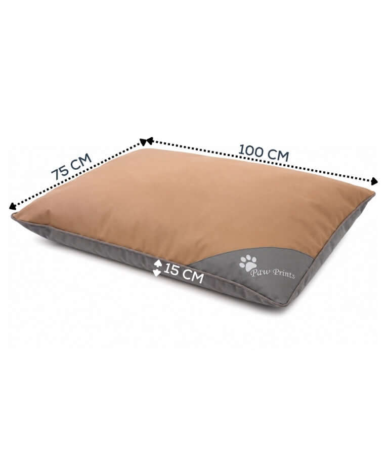 King Queen - Cushion Dog Bed, Removable Zippered Cover, Caramel & Grey - 100 × 75 × 15 cm