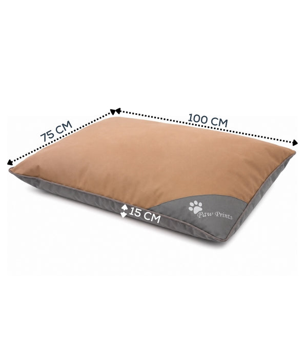 King Queen - Cushion Dog Bed, Removable Zippered Cover, Caramel & Grey - 100 × 75 × 15 cm