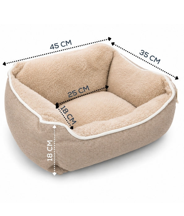 King Queen - Plush Pet Bed, Raised Bolster Sides, Soft Faux Fur Comfort - 45 x 35 x 18 cm