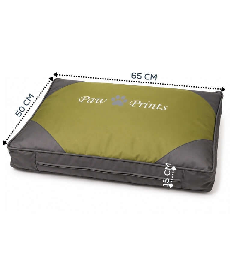 King Queen - Rectangular Cushion Dog Bed, Olive Green & Grey, Removable Cover - 65 × 50 × 15 cm