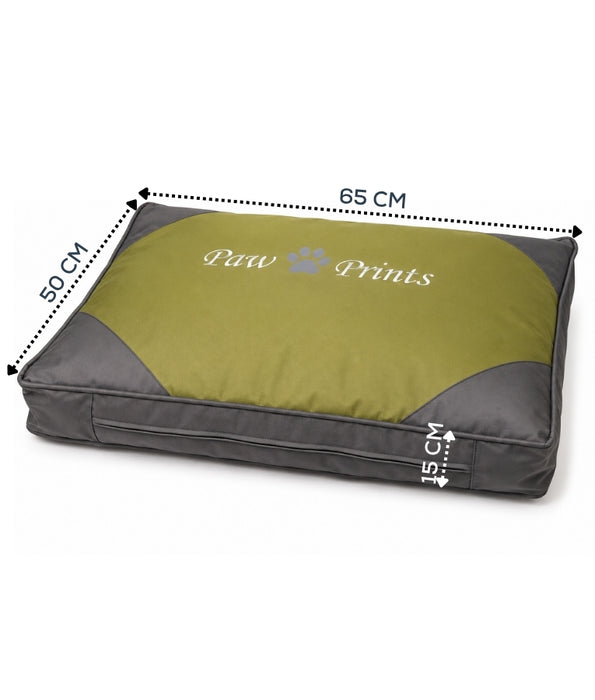 King Queen - Rectangular Cushion Dog Bed, Olive Green & Grey, Removable Cover - 65 × 50 × 15 cm