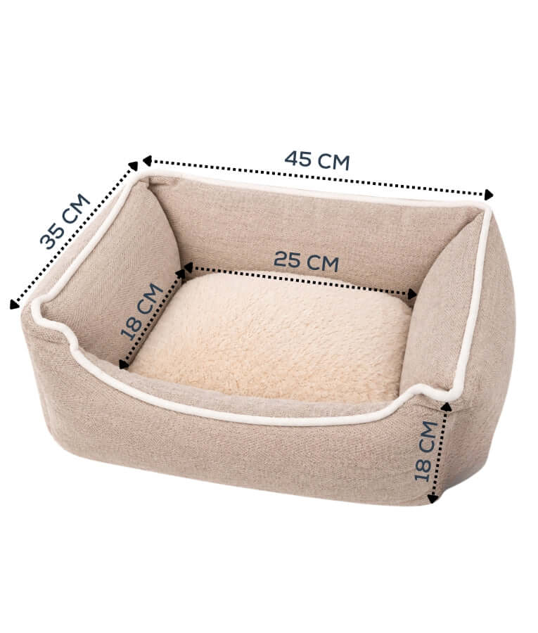 King Queen - Plush Pet Bed, Cozy Raised-Side Comfort Bed, Small Size - 45 x 35 x 18 cm