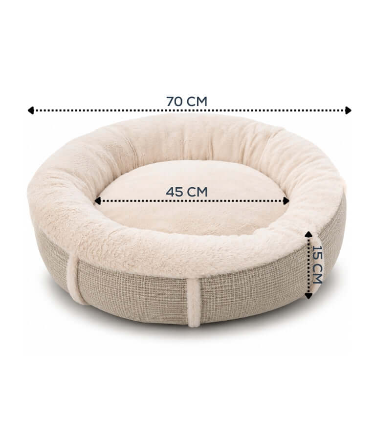 King Queen - Donut Bed, Cream & Beige, Cozy Raised Rim, for Dogs & Cats - 70x15 cm