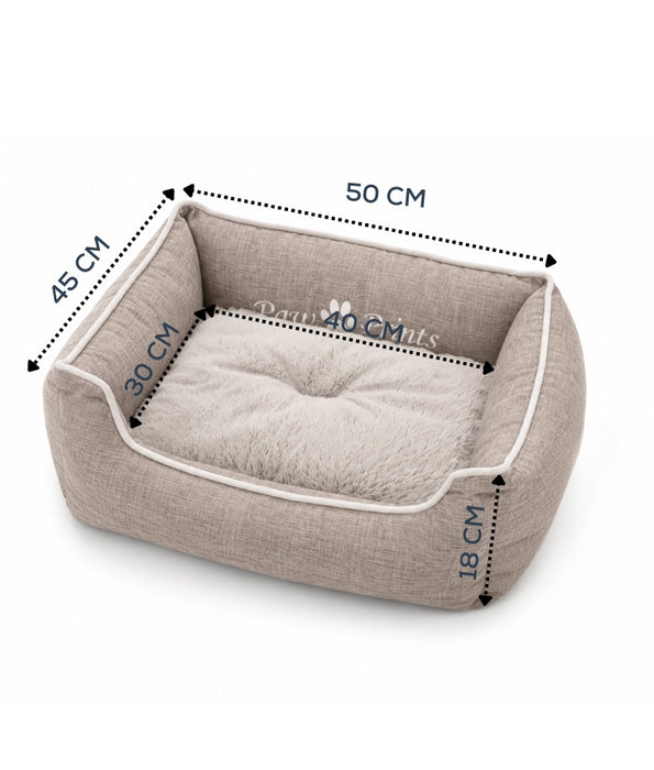 King Queen - Plush Bolster Pet Bed, Soft Cushion, Raised Sides for Comfort - 50 x 45 x 18 cm