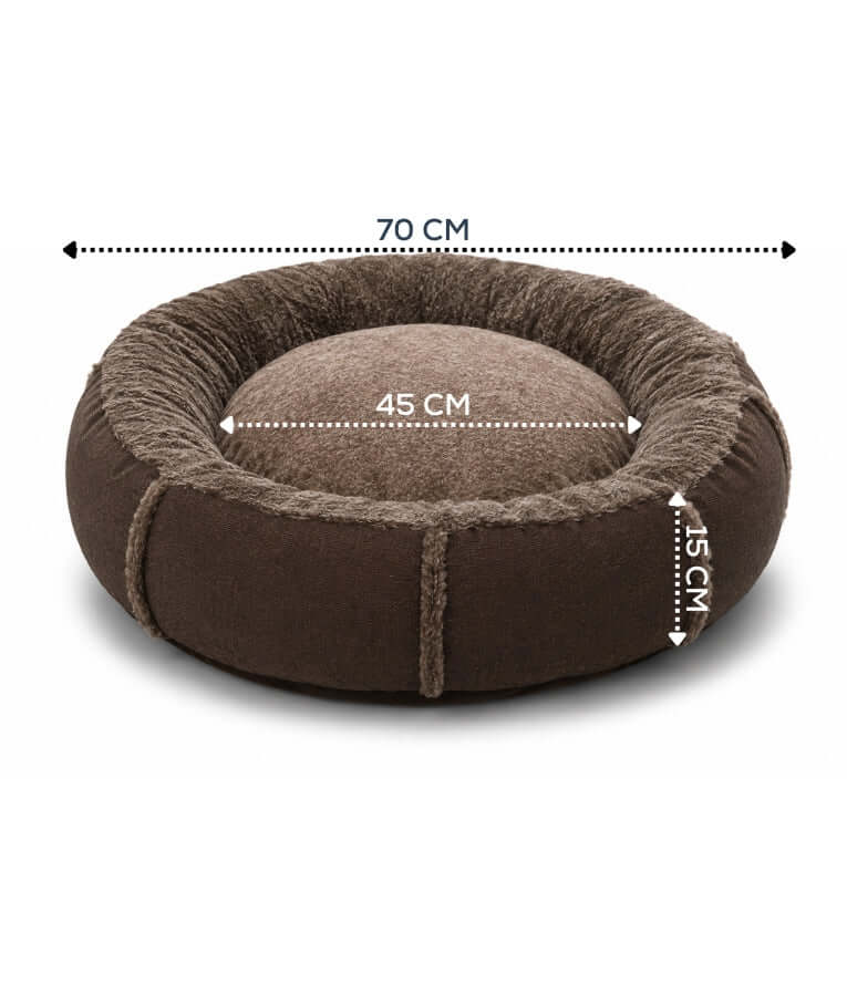King Queen - Donut Bed, Brown, Cozy Raised Rim, for Dogs & Cats - 70x15 cm