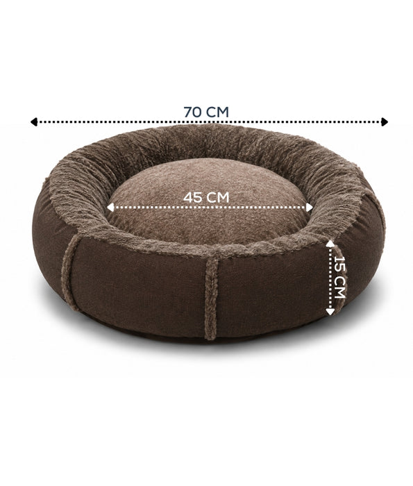 King Queen - Donut Bed, Brown, Cozy Raised Rim, for Dogs & Cats - 70x15 cm