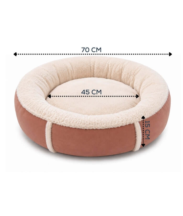 King Queen - Donut Bed, Terracotta & Cream, Cozy Raised Rim, for Dogs & Cats - 70x15 cm