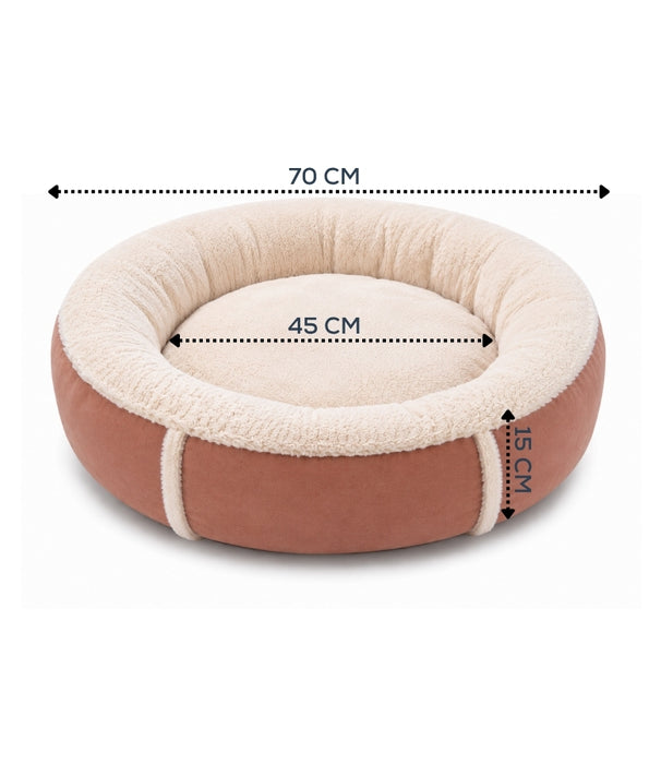 King Queen - Donut Bed, Terracotta & Cream, Cozy Raised Rim, for Dogs & Cats - 70x15 cm
