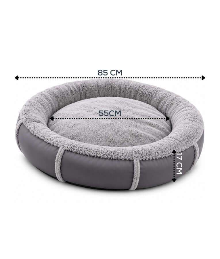 King Queen - Donut Bed, Grey, Cozy Raised Rim, for Dogs & Cats - 85x17 cm
