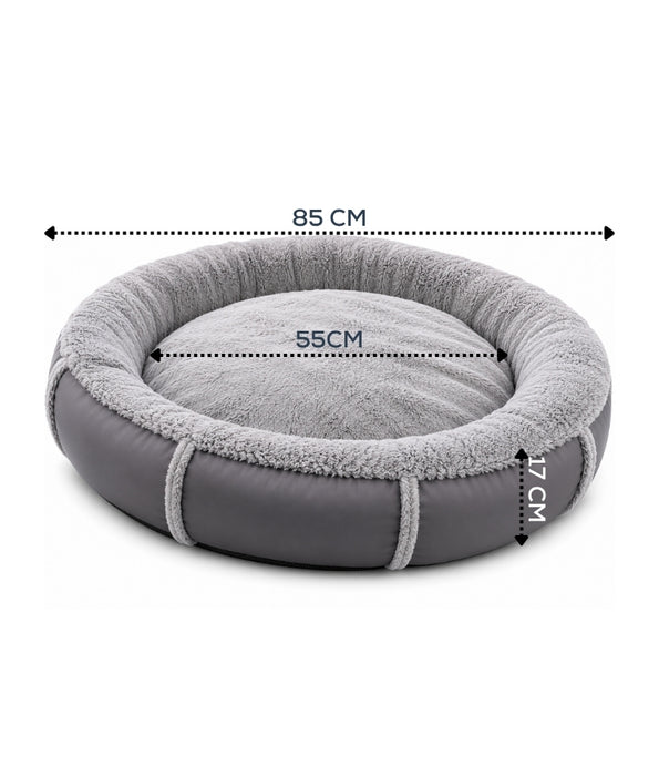 King Queen - Donut Bed, Grey, Cozy Raised Rim, for Dogs & Cats - 85x17 cm