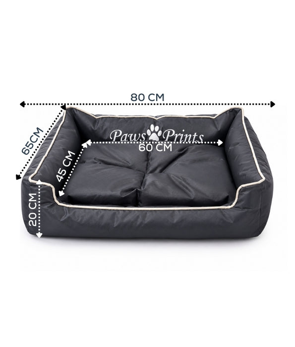 King Queen - Rectangular Pet Bed, Navy Blue, Nylon, Removable Cushion, Raised Bolsters - 80 × 65 × 20 cm