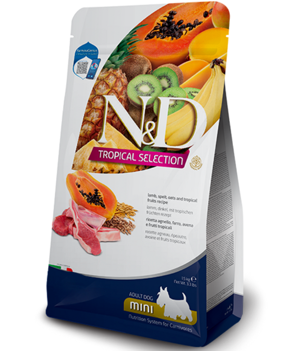 Farmina - N&D Tropical Selection, Lamb and Tropical Fruits Adult Dry Dog Food For Mini Breed - 5kg