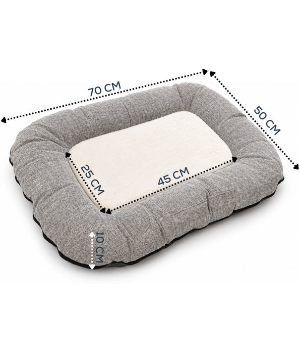 King Queen- Rectangular Dog Bed, Grey Linen & Beige Fleece, Anti-Slip - M, L