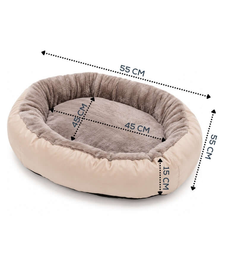 King Queen - Plush Round Pet Bed, Raised Bolster, Cozy Sleeping Bed for Dogs & Cats - 55 × 55 × 15 cm
