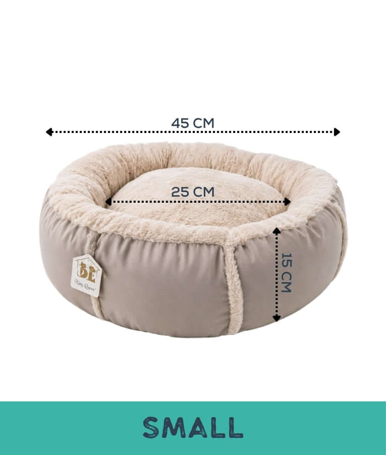 King Queen - Beige Luxury Plush Donut Pet Bed, Ultra Soft Calming Round Bed for Dogs & Cats - S, M