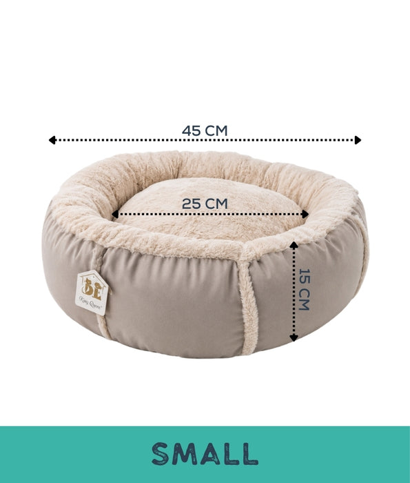 King Queen - Beige Luxury Plush Donut Pet Bed, Ultra Soft Calming Round Bed for Dogs & Cats - S, M