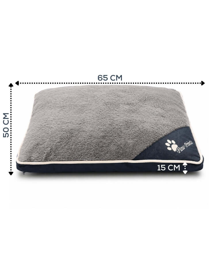 King Queen - Pet Cushion Bed, Removable Washable Cover, Grey & Navy - 65 × 50 × 15 cm