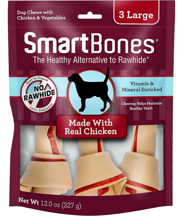 Smart Bones - Classic Bone Chews Chicken, Rawhide-Free Dental Dog Treats, Large Breed Dog Adult - 3 Pcs 327 g