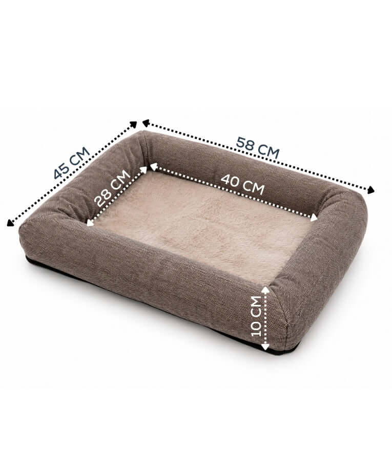 King Queen – Rectangular Plush Pet Bed, Supportive Bolster, Cozy Bed for Dogs & Cats - 58 × 45 × 10 cm