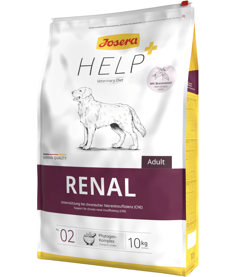 Josera Help Renal 10kg gluten-free kidney support dog food for adult dogs with chronic renal insufficiency.