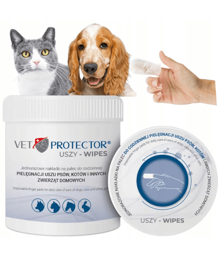 JM Sante - Vet Protector Ears Wipes, Disposable Finger Pads for Ear Hygiene for Pets - 50 pcs