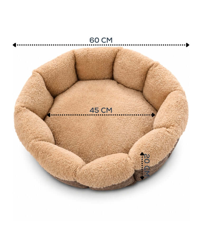 King Queen - Plush Round Bolster Pet Bed, Ultra-Soft Cozy Cushion, Dog & Cat Bed - Taupe - 60 × 60 × 20 cm