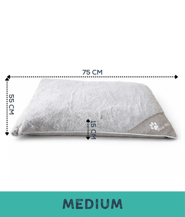 King Queen -  Paw Prints Light Grey Plush Dog Bed – Washable Soft Cushion for Dogs - M, L