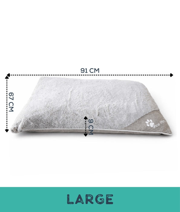 King Queen -  Paw Prints Light Grey Plush Dog Bed – Washable Soft Cushion for Dogs - M, L