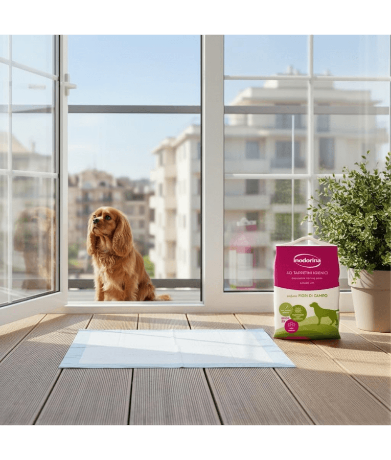 Inodorina - Perfumed Hygienic Pee Pads, Wild Flowers Scent, Super Absorbent Virgin Cellulose with Odour Control & Non-Slip Sticker for Dogs - 40 pcs