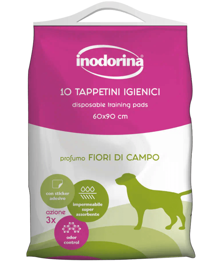 Inodorina - Perfumed Hygienic Pee Pads, Wild Flowers Scent, Super Absorbent Virgin Cellulose with Odour Control & Non-Slip Sticker for Dogs - 40 pcs