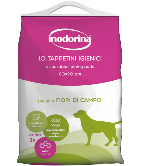Inodorina - Perfumed Hygienic Pee Pads, Wild Flowers Scent, Super Absorbent Virgin Cellulose with Odour Control & Non-Slip Sticker for Dogs - 40 pcs