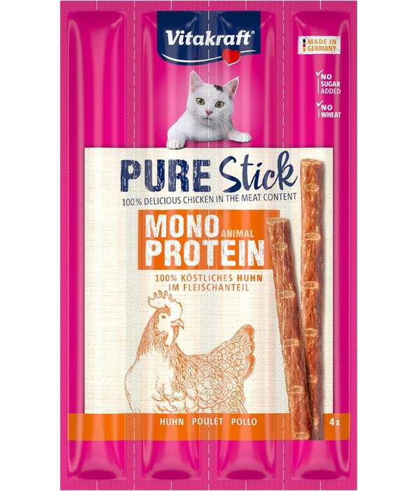 Vitakraft - Pure Stick Chicken, Mono Protein, Wheat-Free, Sensitive Digestion, Skin & Coat Support, All Life Stages - 20 g (4 x 5 g)
