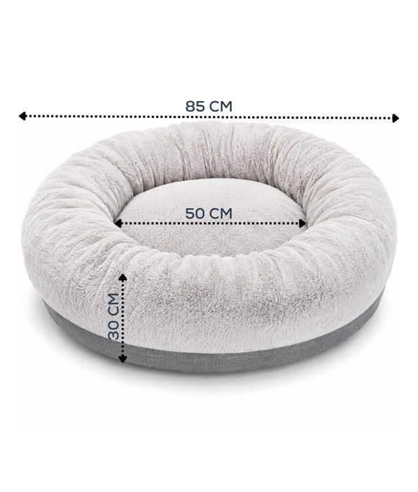 Tall Tails - Cuddle Donut Plush Dog & Cat Bed, Calming Faux Fur, Raised Supportive Rim - 85x85x30 cm