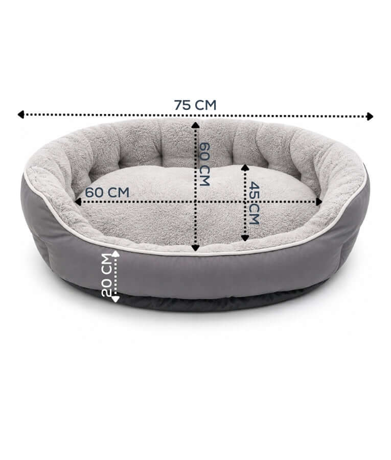King Queen - Plush Bolster Pet Bed, Raised Supportive Sides, Cozy Sleeping Cushion - 75 x 60 x 20 cm