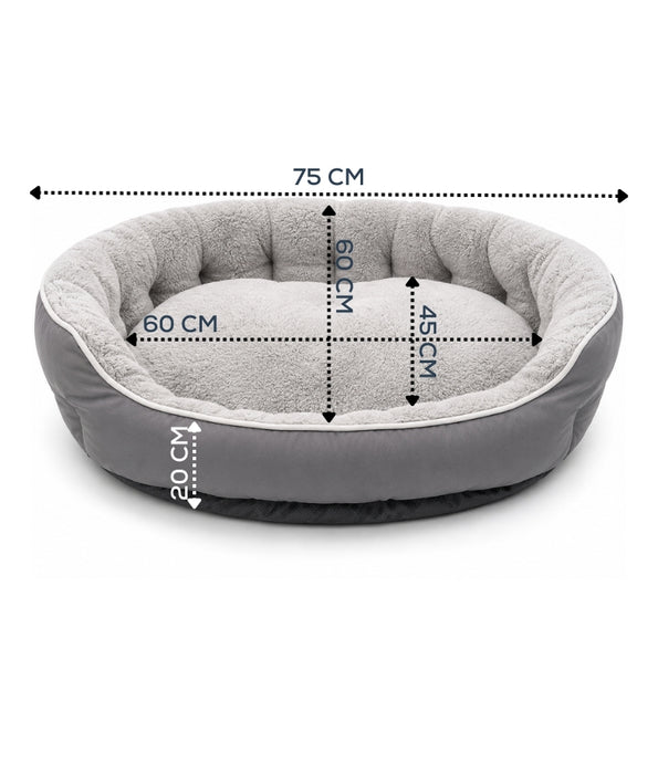 King Queen - Plush Bolster Dog Bed, Raised Supportive Sides, Cozy Sleeping Cushion - 75 x 60 x 20 cm