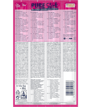 Vitakraft chicken stick product packaging showing nutrition facts and details on a pink background.